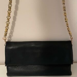 Urban Expressions Faux Leather Black Clutch with Gold Chain